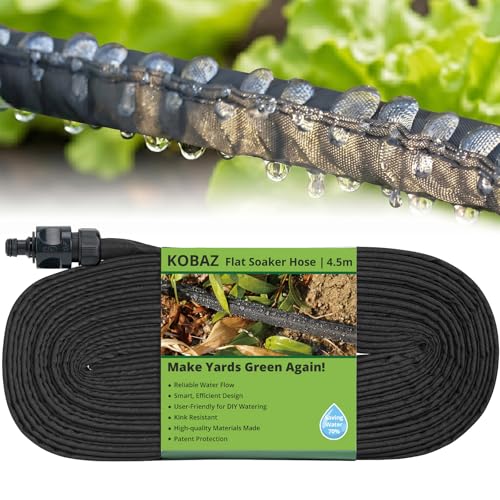 KOBAZ Garden Soaker Hose 4.5 m Leaky Drip Irrigation Hose Porous Pipe for Vegetable Patches Flower Borders Herb Gardens and Raised Beds