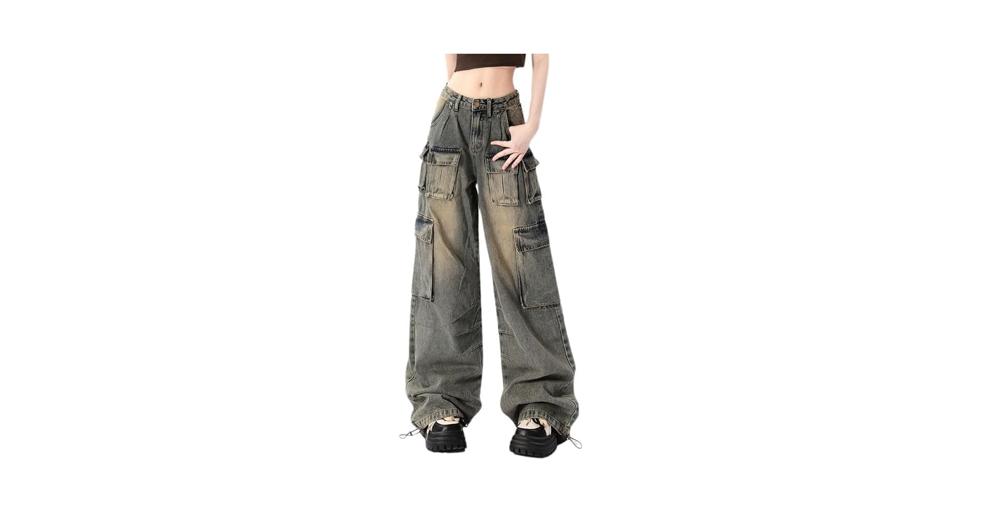 パンツ gimmick cargo pants low rise grunge y2k Grunge Baggy Cargo Pants Y2K Low Rise Aesthetic Trousers