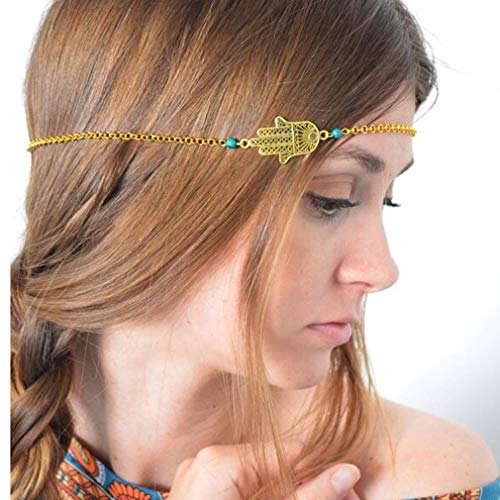 Tgirls Boho Turquoise Head Chains Hair Jewelry Gold Hand of Fatima Headpieces Simple Festival Headpiece for Women and Girls