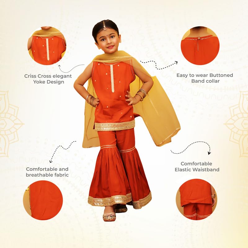Image of LITTLE GINNIE Girls Kurta Sharara Set | Traditional Ethnic Wear for Kids