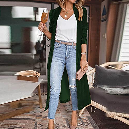Women's Long Velvet Cardigan Jacket Lapel Collar Open Front Vintage Cardigan Sweater with Pocket2