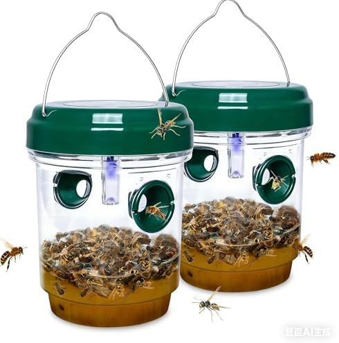 2 Pack Wasp Traps Outdoor Hanging Carpenter Bee Trap for Hornet Yellow Jacket Wasps Reusable Wasp Catcher Bee Catchers for Outside (Green)