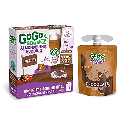 GoGo squeeZ AlmondBlend Pudding, Chocolate, 3 oz. (4 Pouches) - Non-Dairy Almond Pudding Kids Snacks - Pantry Friendly Snack - No Preservatives - Gluten Free Snacks for Kids