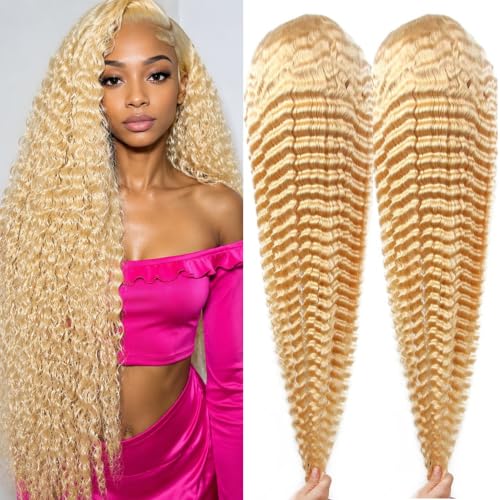 SIYUSI 613 Lace Front Wig Human Hair 30 Inch 13x6 HD Lace Frontal Wig Blonde Deep Wave Wig 200% Density 613 Wig Pre Plucked with Baby Hair Natural Hairline Curly Human Hair Wig for Women