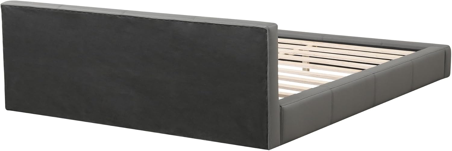 Harper & Bright Designs King Size Bed Frame with Headboard, Modern Upholstered Faux Leather Platform Bed with Wooden Slats Support, Floor Bed Frame, Easy Assembly, Gray