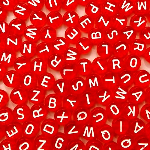 Looconi 1000pcs Red Letter Beads 7x4mm for Jewelry Making Bracelet Hair Braids Crafts Christmas Decorations