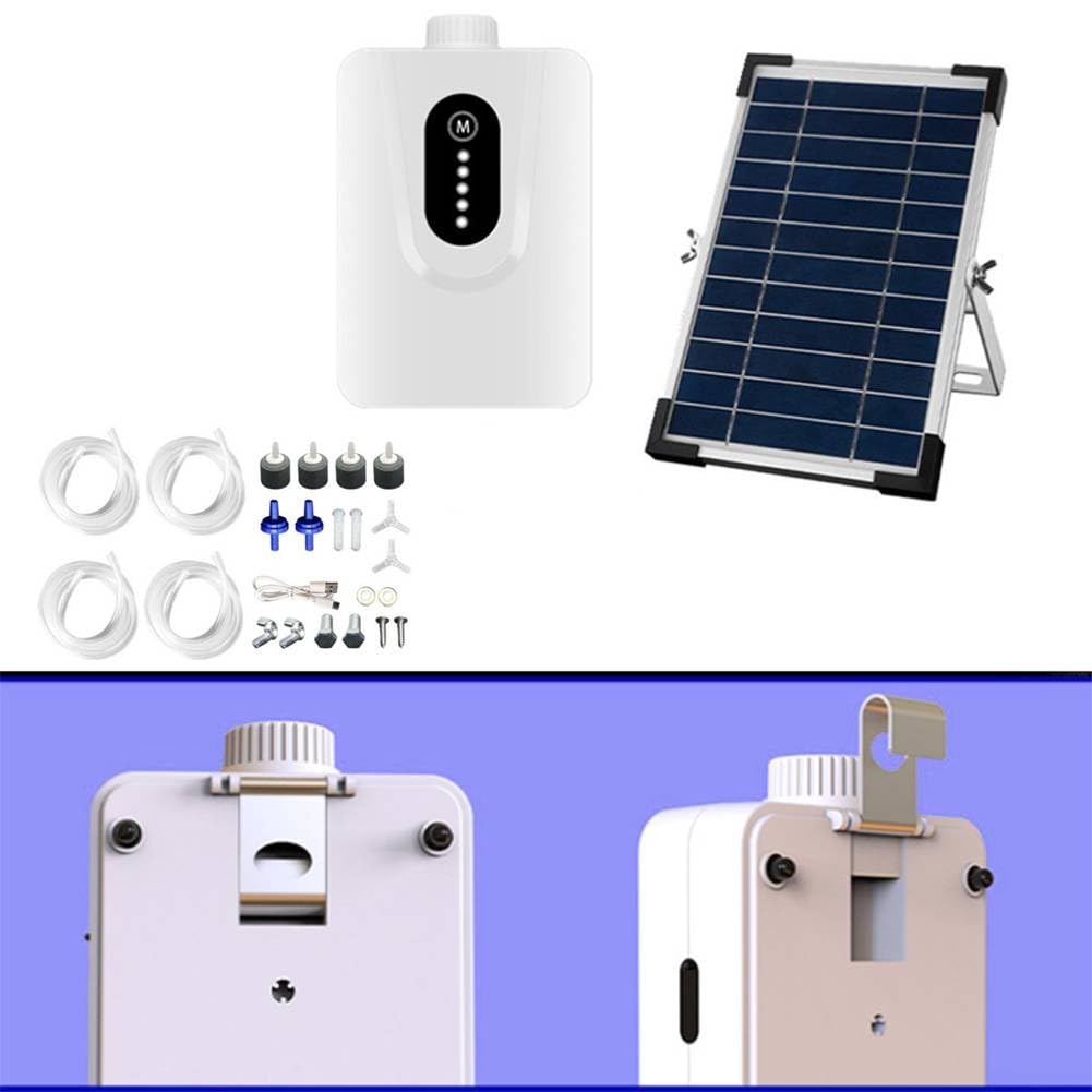 Aria solare da 6 W per acquario, 6000 mAh, ricaricabile tramite USB, aeratore per laghetto dei pesci con funzionamento silenzioso, kit di ossigenatore per esterni