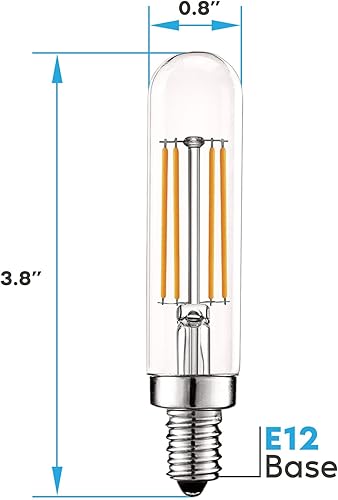 Miniatura 3 de LUXRITE Bombilla LED vintage E12 equivalente a 60 W, T6 T6.5, 2700 K (blanco cálido), 500 lúmenes, bombillas LED de candelabro regulables de 5 W,