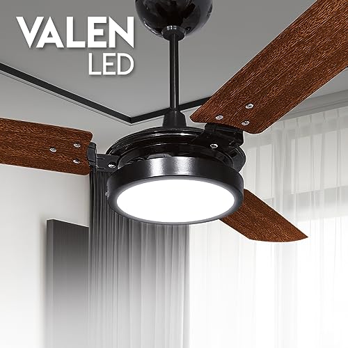 Ventilador De Teto 150w Preto 3 Pás Mogno 127v Valen Led Ventex