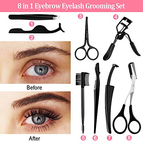 8 In 1 Eyebrow Grooming Set, Ebanku Eyebrow Razor Eyebrow Scissors Eyebrow Tweezer Eyebrow Comb Eyebrow Scraping Nose Hair Scissors Eyelash Curler False Eyelashes Applicator Tool Eyebrow Tools Kit #TOP6
