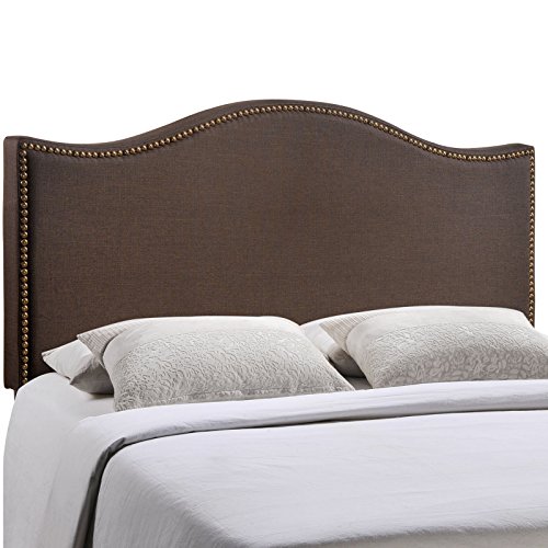 Modway Curl Upholstered Linen Fabric Queen Headboard Size With Nailhead Trim and Curved Shape in Dark Brown Fabric by Modway - Image 4