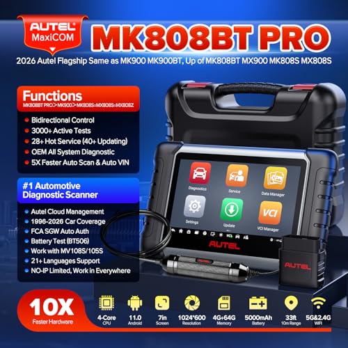 Autel Scanner MaxiCOM MK808BT PRO: 2026 Upgrade of MK808S MX808S MK808Z Bidirectional Diagnostic Tool, 2.0 BT Ver. of MK900 MX900 MK900BT, 3000+ Active Test, 28+ Service, OE All System, FCA, 11 OS - Image 3