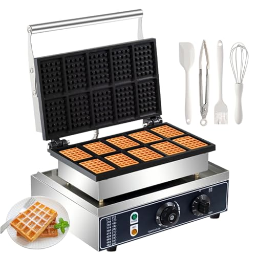 lilishangmao Waflera Comercial De 1550 W con Calentamiento por Ambos Lados, Capacidad para 10 Wafles, Temperatura Ajustable De 50 A 300 °C Y Temporizador De 0 A 5 Minutos, Waflera Eléctrica
