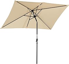 Angel Living 2.1 x 1.4 m Parasol Parasol made of Steel and Polyester, Inclined Parasol with Crank, Steel Pole 38 mm (Beige)