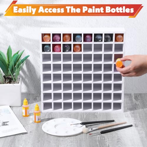 Image of 64 Grids Craft Paint Storage Organizer, Wall-mountable Paints Holder, Stackable Paint Bottle Rack Stand for 2oz Acrylic Craft Paints