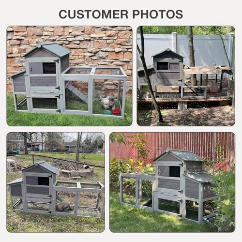 Chicken Coop for Outdoor - Poultry Cage with Wheels, Nesting Box, Leakproof Pull-on Tray, and Asphalt Waterproof Roof - Grey