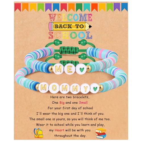 Image of First Day of School Gift Kindergarten Prek Bracelet Mommy and Me Bracelets Back to School Gifts Adjustable Cross Bracelets for Kids Girls Boys Jewelry Gift