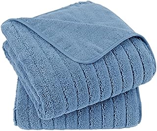 POLYTE Microfibre Oversize Quick Dry Lint Free Bath Towel, 76 x 152 cm, Set of 2 (Blue, Ribbed Design)