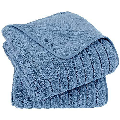 Polyte Microfiber Oversize Quick Dry Lint Free Bath Towel, 60 X 30 In, Set Of 2 (Blue, Ribbed Design) #TOP10