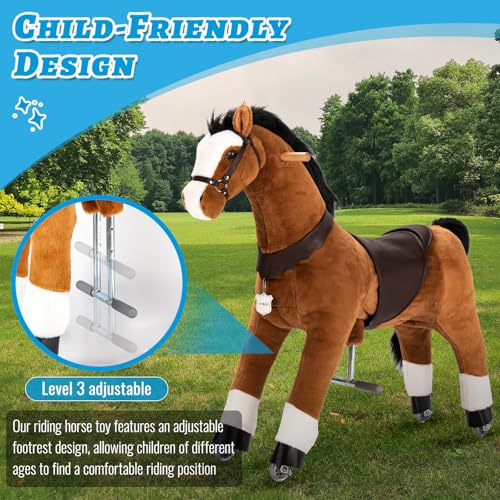 UFREE Horse Action Pony, Ritt auf Spielzeug, mechanisch bewegendes Pferd, Kinderwagen für Kinder von 4 bis 9 Jahren, mittelgroß, Höhe 93 cm (brauner Körper, Schwarze Mähne & Schwanz)