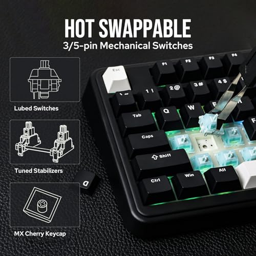 TH99 Tastiera Meccanica Wireless Tri-Mode, Tastiera Personalizzata hot-Swap, Tastiera da Gioco RGB con Numpad per PC/Mac/Office (Nero, Creamy Jade) - Tastiera gaming - Immagine 6