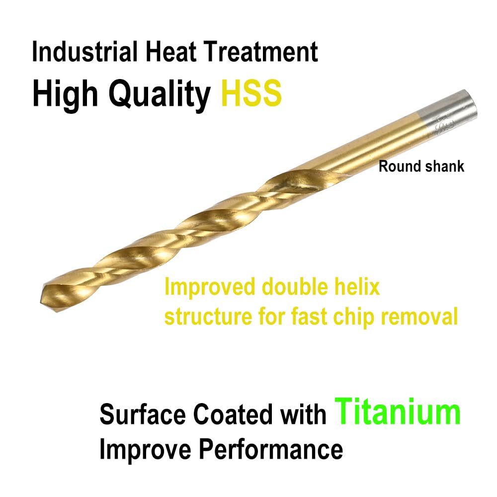 Drill Bit Set, 13Pcs 1/16-1/4 inch Titanium Coating High-Speed Steel Metal Drill Bits Kit with Round Shank for Cast Iron, Hardened Metal, Stainless Steel, Plastic and Wood