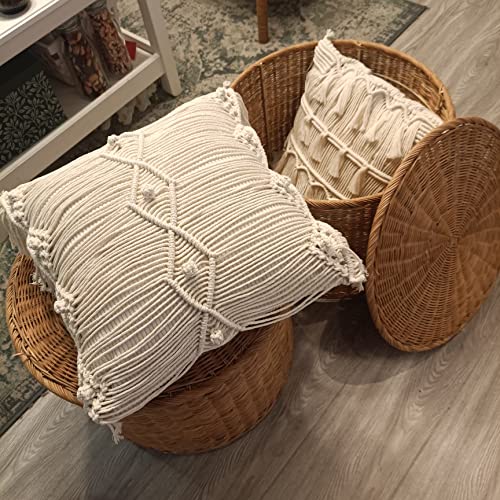 Kiido Throw Pillow Covers Macrame Cushion Case Woven Boho Cushion Cover For Bed Sofa Couch Bench Car Home Decor Comfy Square Pillow Cases With Tassels Set Of 2 Decorative Pillowcase (17X17) Ab Style #TOP6