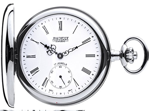 I LUV LTD Polished Half Hunter Pocket Watch with 17 Jewel Mechanical Chrome - Presentation Box
