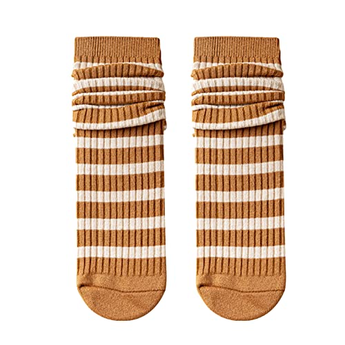Calcetines a rayas para mujer, de tubo medio, otoño y Qinter, calcetines largos de algodón puro, camisa de purga (G, talla única)