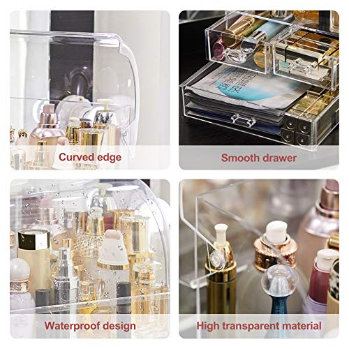 Large Capacity Cosmetic Makeup Organizer Anti-Dust Waterproof Cosmetics Storage Display Case Make Up Storage Stand with 3 Drawers Portable For Brushes Lipsticks Jewelry