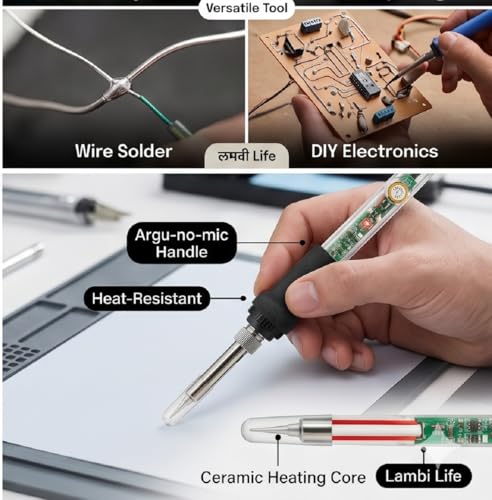 Image of DZK 60W 220V Professional Soldering Iron Kit with 100% Genuine Copper Tip & High-Qualit Solder Wire Fast Heating Electric Iron for Mobile Repair, DIY & Electronics Work (2026 Edition)