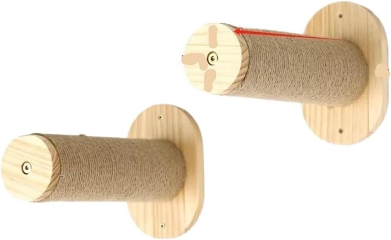 QHFRENA Wall-Mounted Cat Climbing Frame with Natural Wood Bed & Hammock - Multi-Level Activity Center for Indoor Cats