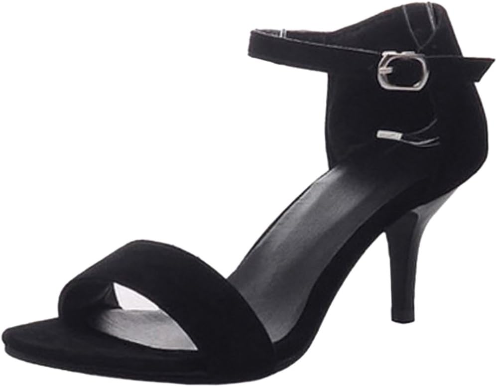 VulusValas Women Comfy Open Toe Sandals Comfy Kitten Heel Buckle Strap