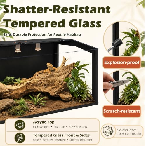 PROLEE Bearded Dragon Tank, 62 Gallon Reptile Tank with Clear Tempered Glass Window View, Anti-Scratch Lizard Tank, Spacious Reptile Enclosure for Snake, 40X20X20 Inch, Black by PROLEE - Image 3