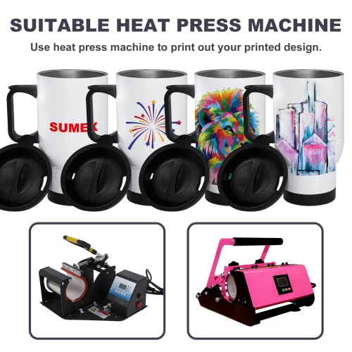 Sumex 4pcs Sublimation Blanks Stainless Steel Double Wall Vacuum Insulated Cups with Lids and Handle Stainless Steel White Coffee Mugs for Vehicle Cup Holders Travel Tumbler Car Cups - Image 4