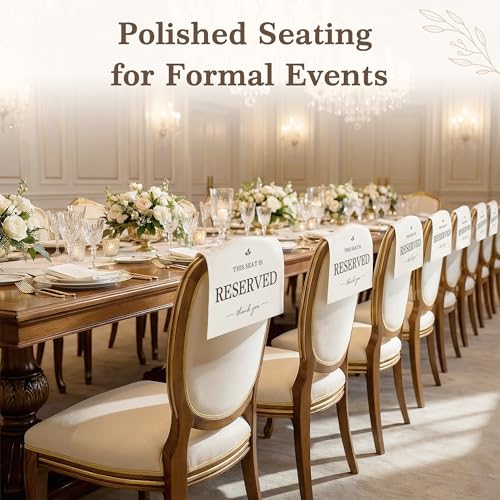 Reserved Seating Signs for Chairs 14 x 20 Inch, This Row Is Reserved Chair Sign for Wedding Ceremony, Church Pew Cotton Chair Signs, Reception Party Event Decorations (White, 8 PCS) by EliteSign - Image 7