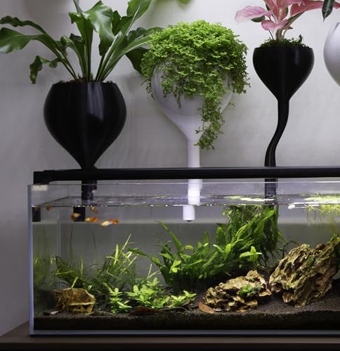 Mossari Veyra – Large Black Aquarium Wicking Pot, Rim-Mounted Self-Watering Planter for Houseplants