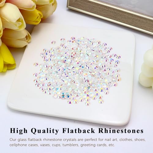 Image of 1440PCS SS12 Crystal Glass Flatback Rhinestones, Round Flat Back Crystal Gems for Nail Art and Craft Clothes, Glue Fix Diamond Stones Transparent Clear AB (2.9-3.0mm)