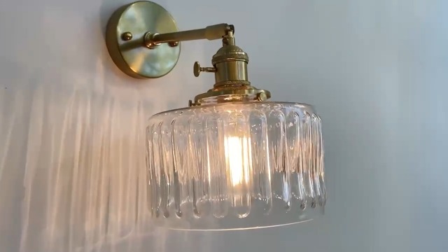 Image of Vintage Wall Sconces with Switch Ribbed Glass Shade Modern Brass Wall Light Fixtures 180Adjustable Bedside Wall Mounted Lamp for Bedroom Bathroom Living Room Farmhouse Vanity (Transparent)
