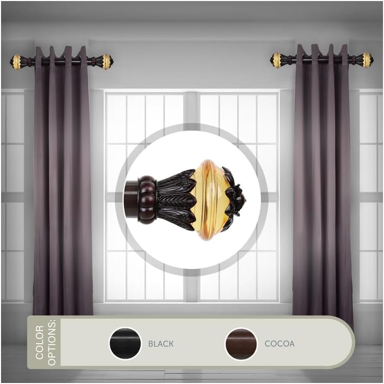 HomeStock Steel Curtain Rods Set - 12-20 Inch Adjustable Rods with Finials - Drapery Rods for Windows