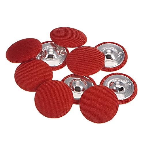 HARFINGTON 10pcs 40L Fabric Cloth Covered Button 25mm Metal Shank Round Sewing Buttons for Suits Dress Blouses, Red
