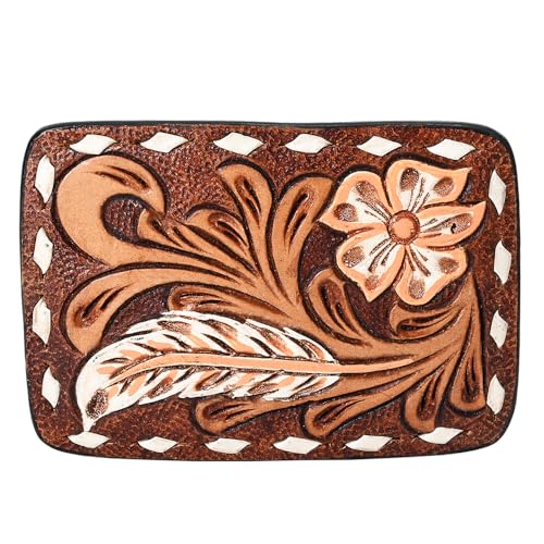 American Darling Floral Hand Carved Painted Belt Buckle Genuine Leather Covered Stylish