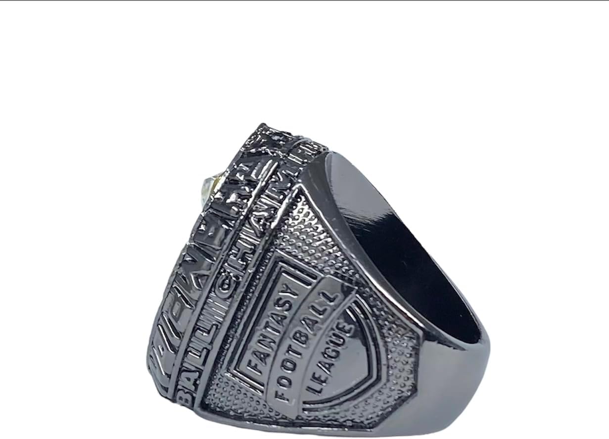 2023 Fantasy Football Championship Trophy Ring | Black Gunmetal Plated Award for Fantasy Football League Winner | Color Stones