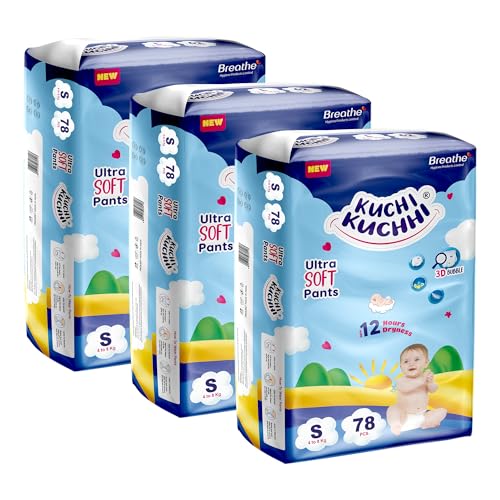 Image of Premium super soft baby diaper with a 3D bubble top and super absorbent core | Added active leak barriers and wetness indicators - S Size, 234 Count