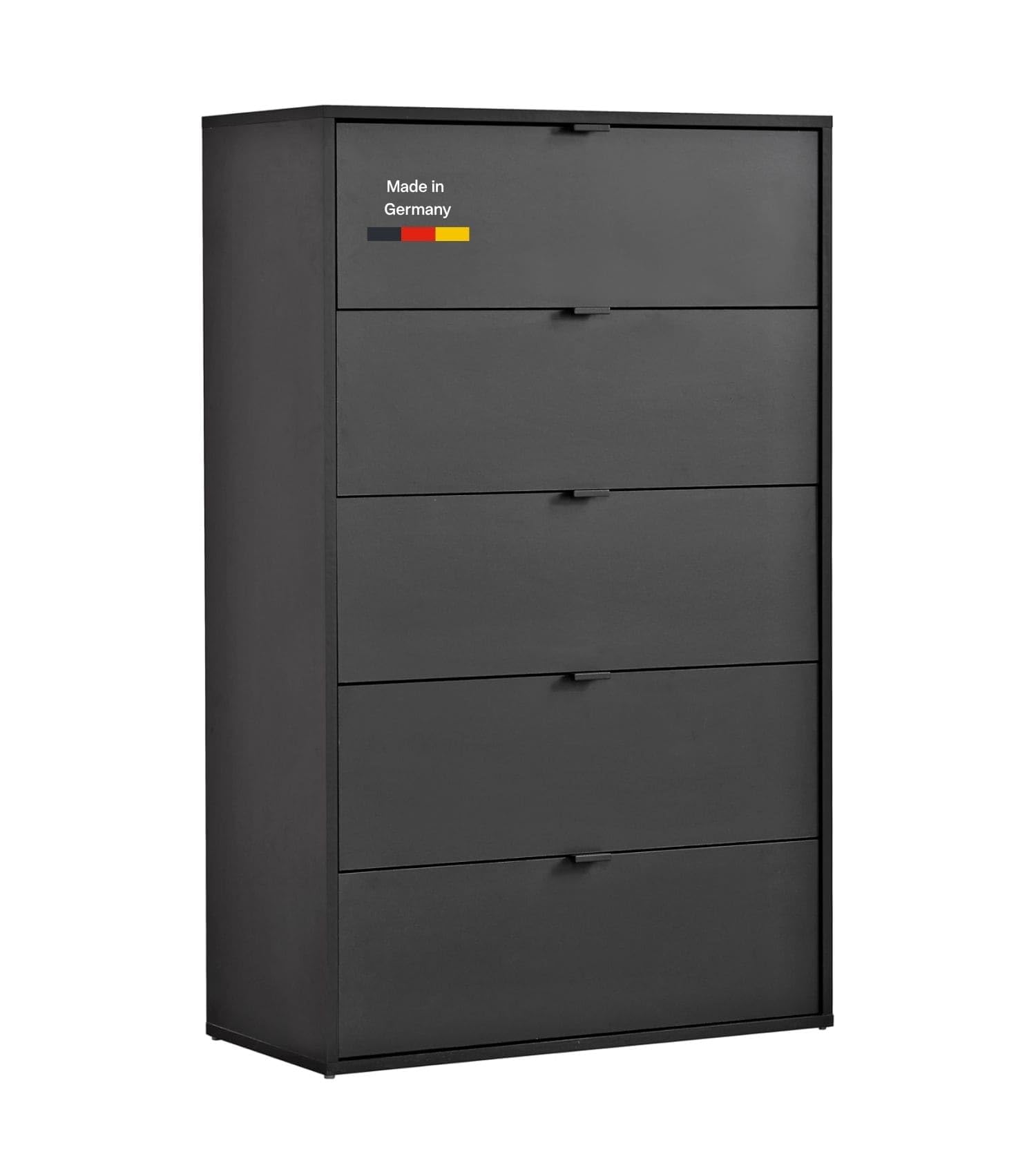 mokebo Kommode 'Die Stilvolle' (80x117x40 cm) Made in Germany, Highboard, Anrichte, Sideboard, Schubladenschrank für Schlafzimmer, Flur & Kinderzimmer mit 5 Schubladen aus Holz in Anthrazit Schwarz