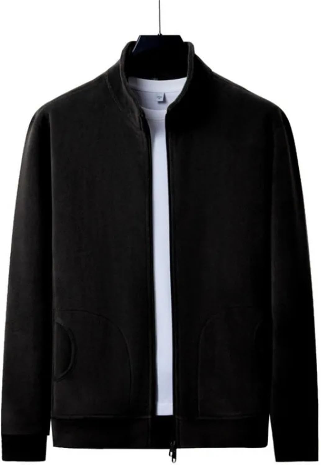 Men's Long Sleeved Top Double-sided Fleece Full Zipper Stand Up Collar Sweatshirt Jackets