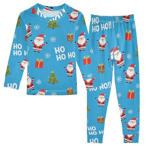 Pajama Sets Long Sleeve Christmas Tree Santas Pattern Soft Comfy Sleepwear 2 Piece PJS 3-8T