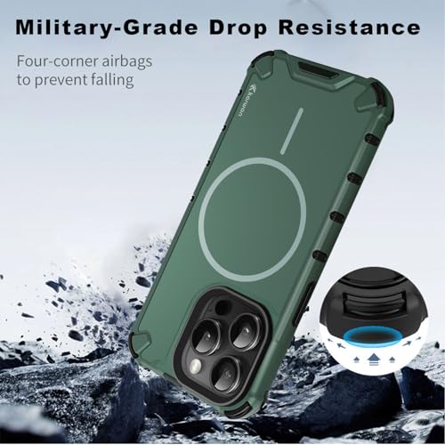 Image of KARWAN Tough Shockproof Back Case Cover Compatible with iPhone 16 Pro Max Dual Layer Armor Protection with Matt Finish,Edge Guard Bumper Heavy Duty Cover with Magnetic MagEase Wireless Charging(Green)