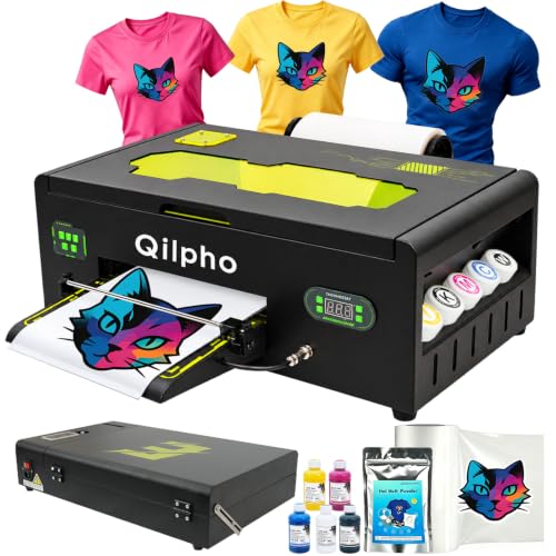 Qilpho A3 1390 DTF Bundles, T-Shirt Printer with Built-in White Ink Circulation, DTF Printer Starter Kit for Home and Small Business (Printer+A3 Oven+DTF Ink+Film+Software+Powder+DTF Cleaning Kit)