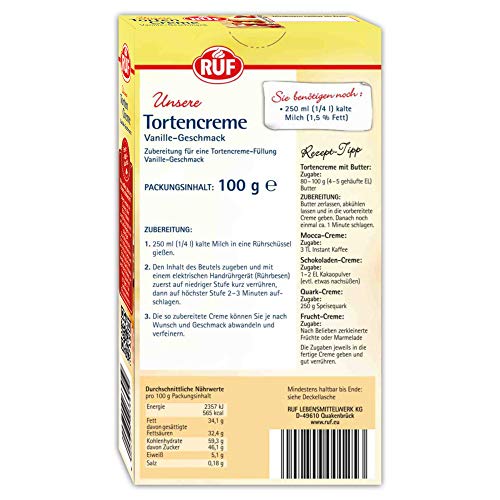 RUF Torten-Creme mit Vanille-Geschmack, luftig lockere Creme mit feiner Vanille-Note für Torten und Cupcakes, vielseitg abwandelbar, glutenfrei, 100g (Packung mit 2)